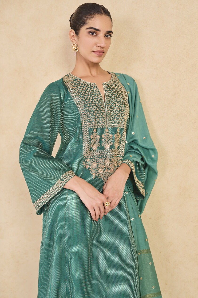 Ranjika Handwoven Maheshwari Suit Set - Green, Green, image 4